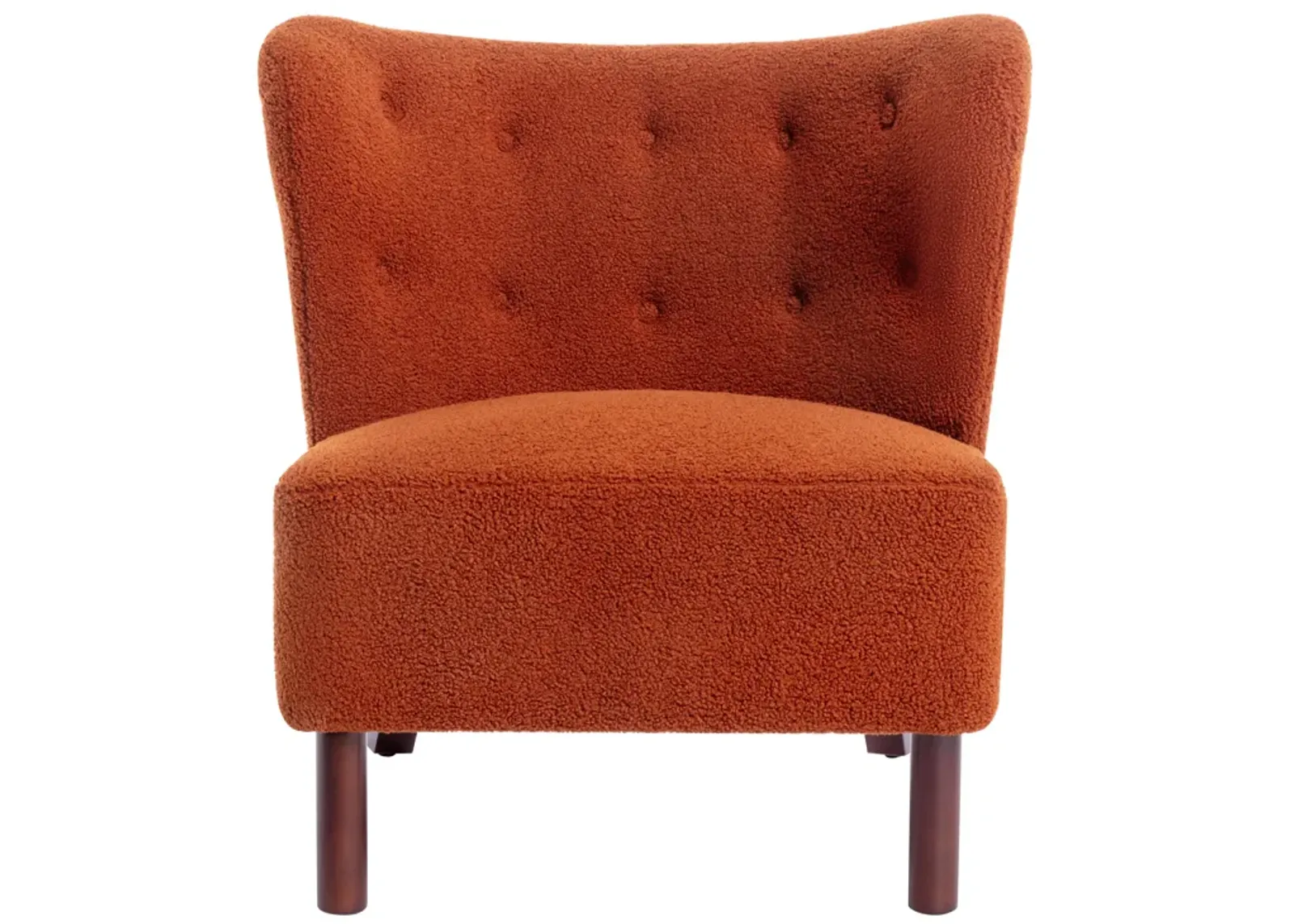 Upholstered Armless Chair with Wooden Legs, Burnt Orange