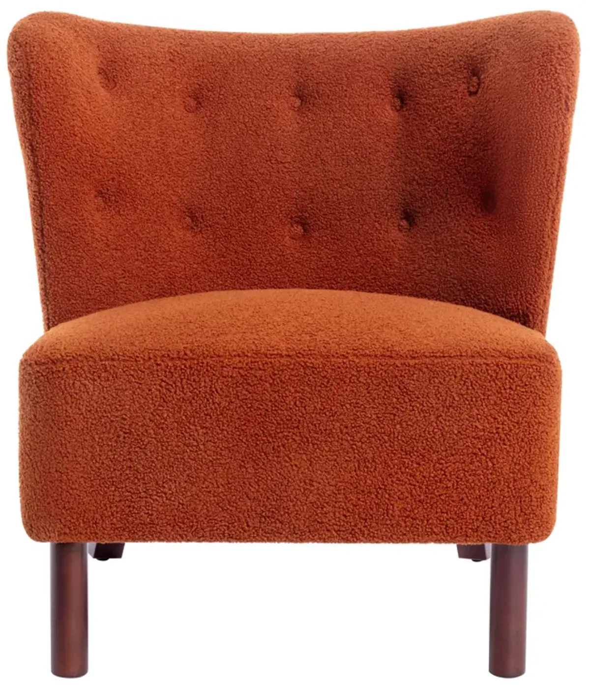 Upholstered Armless Chair with Wooden Legs, Burnt Orange