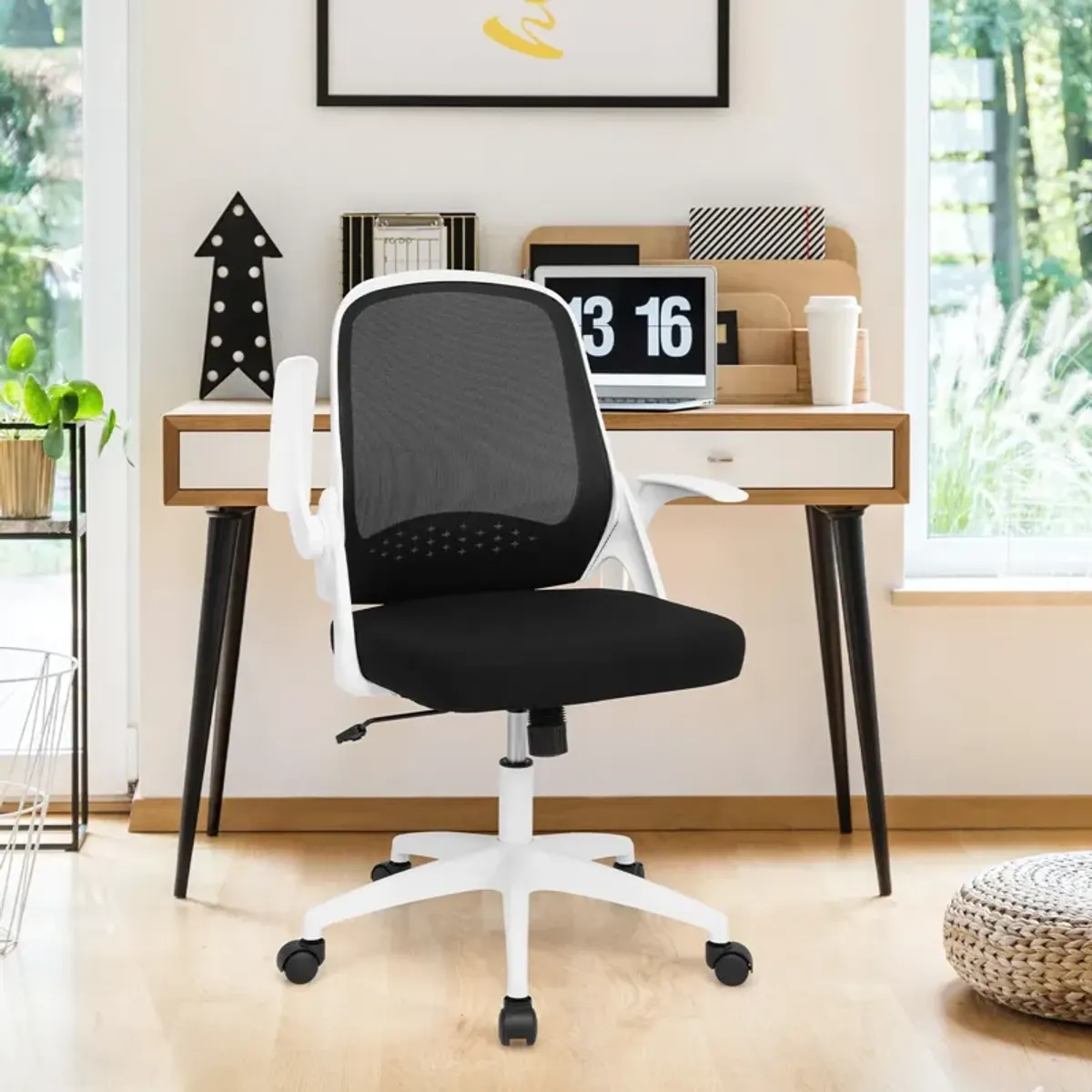 Adjustable Mesh Office Chair Rolling Computer Desk Chair with Flip-up Armrest