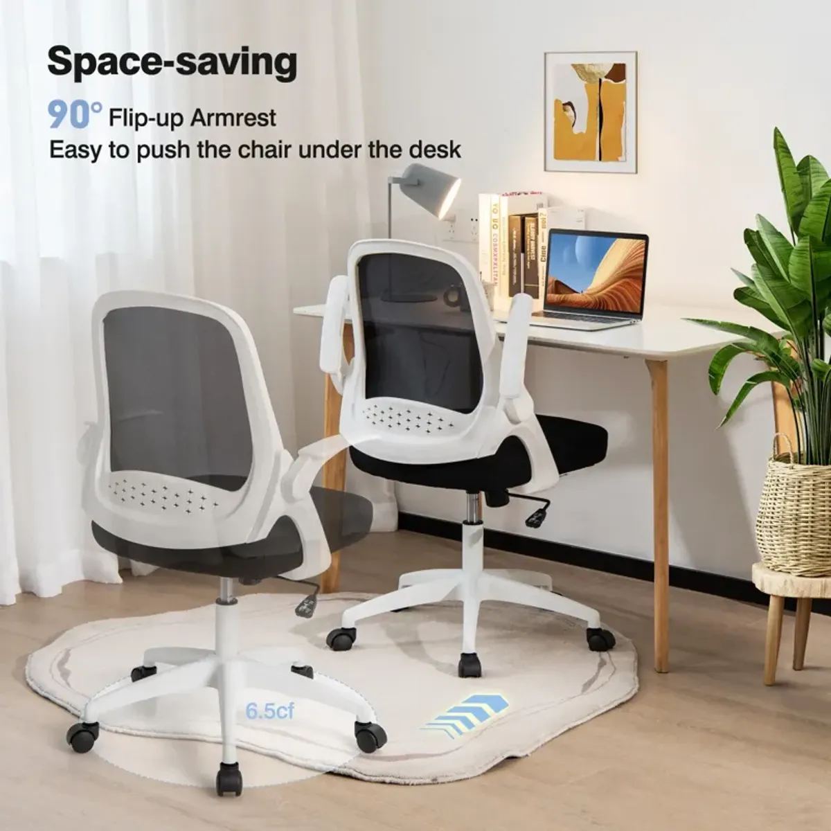 Adjustable Mesh Office Chair Rolling Computer Desk Chair with Flip-up Armrest