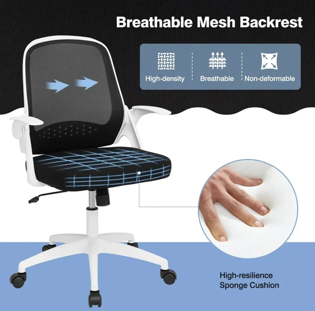 Adjustable Mesh Office Chair Rolling Computer Desk Chair with Flip-up Armrest