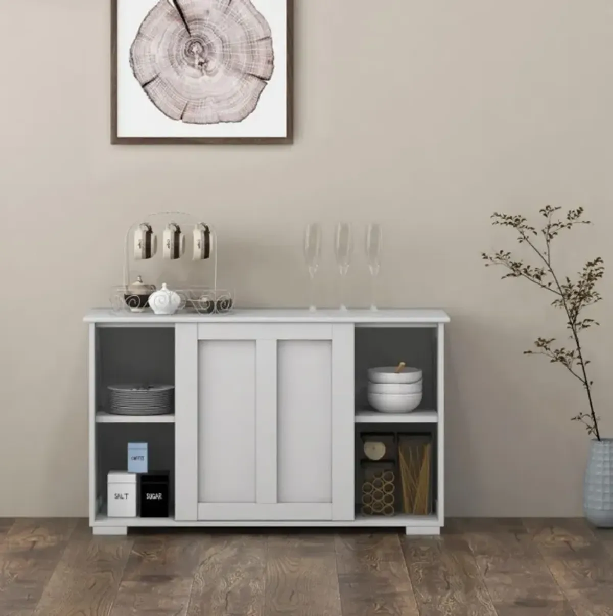 Hivvago Kitchen Storage Cupboard Cabinet with Sliding Door