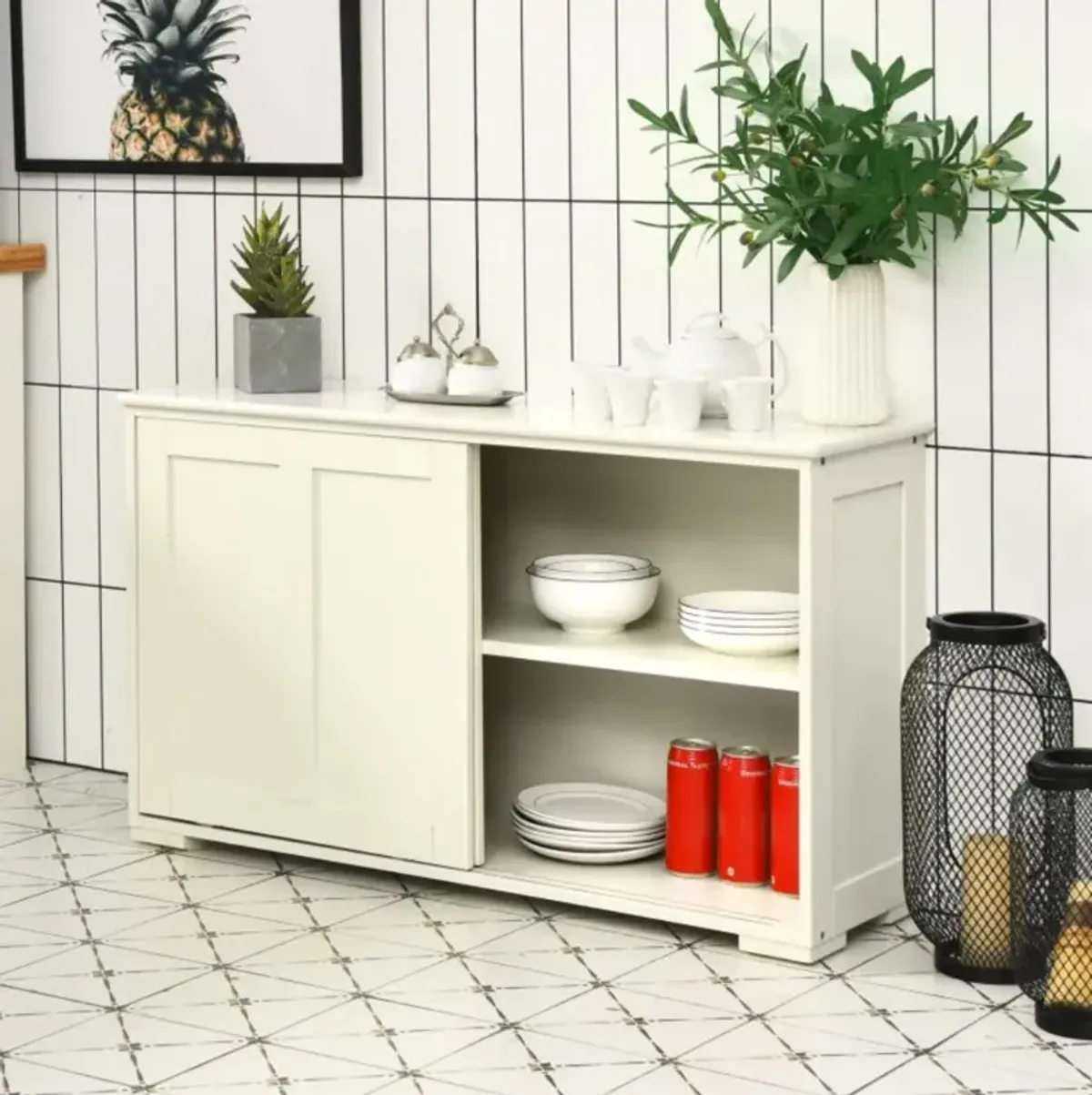 Hivvago Kitchen Storage Cupboard Cabinet with Sliding Door