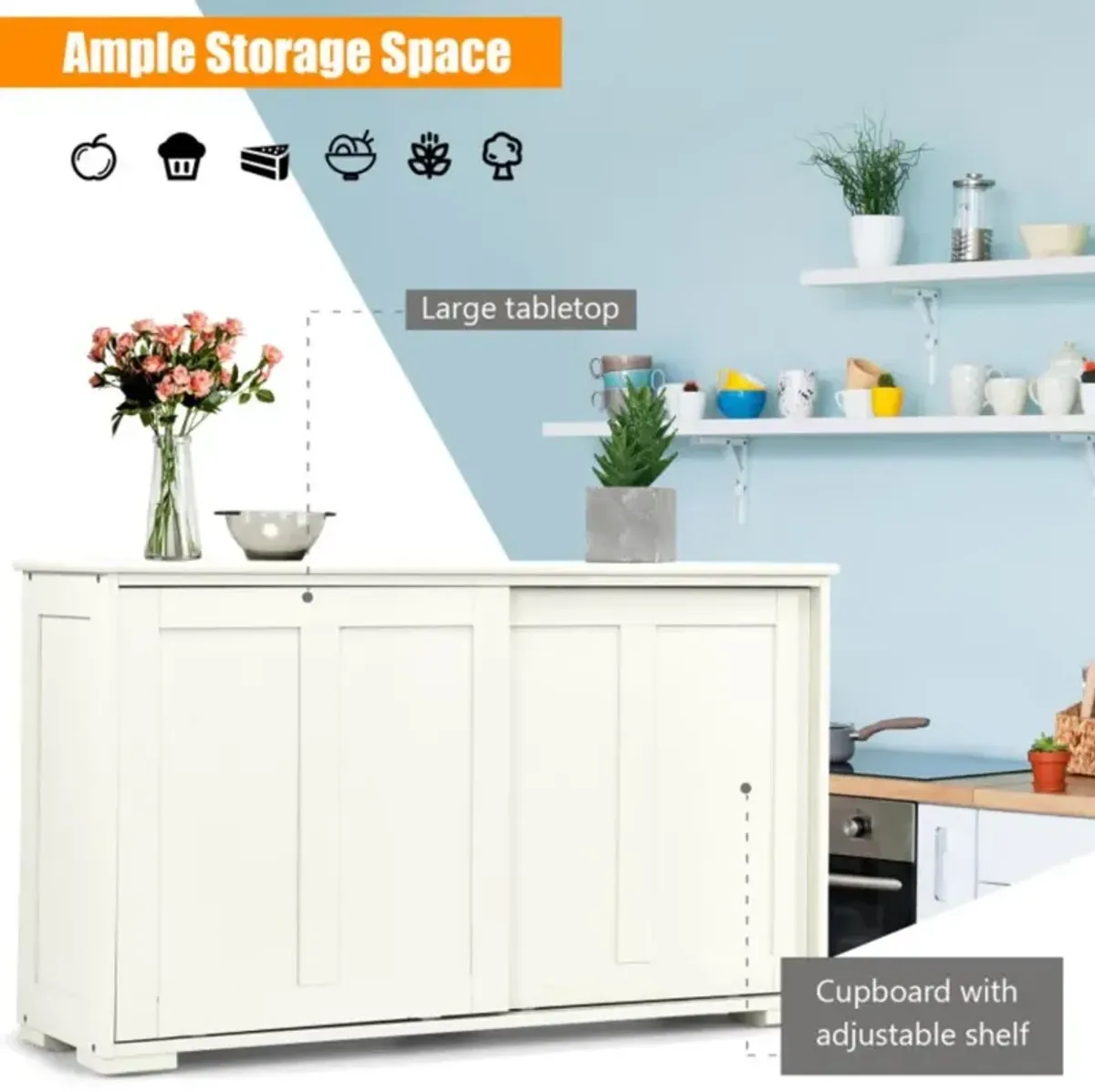 Hivvago Kitchen Storage Cupboard Cabinet with Sliding Door