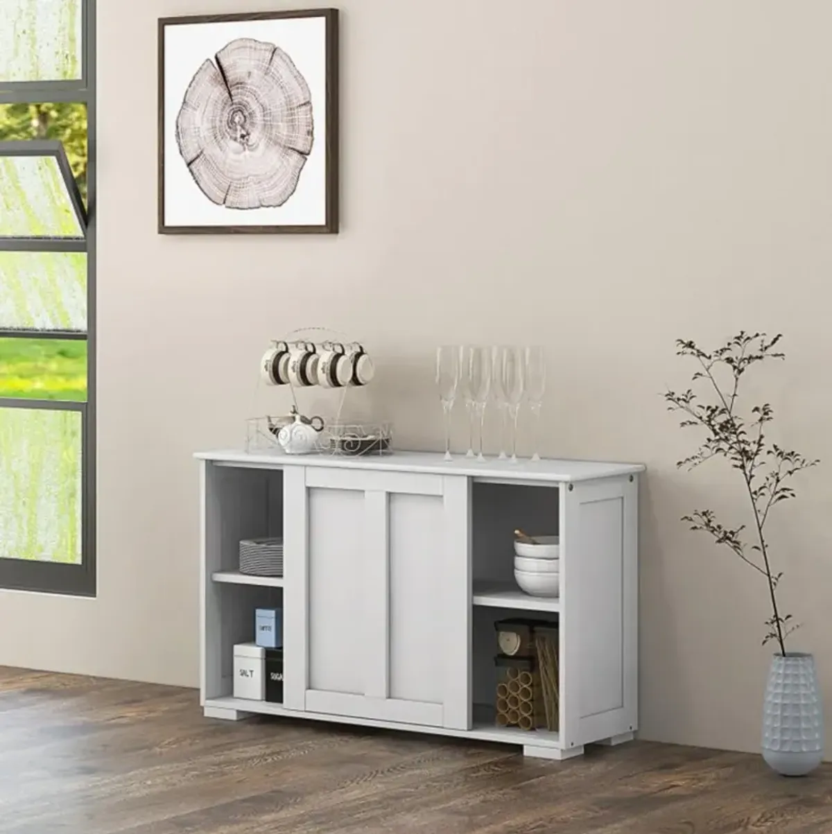 Hivvago Kitchen Storage Cupboard Cabinet with Sliding Door