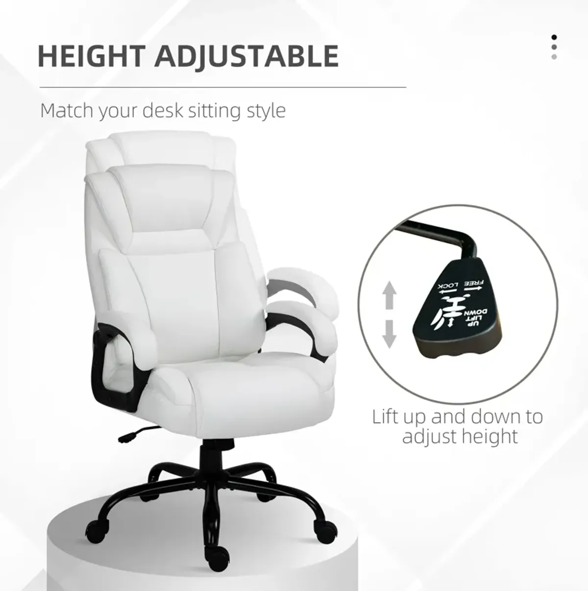 White Executive Giant: 400lbs Big Tall Faux Leather Swivel Office Chair