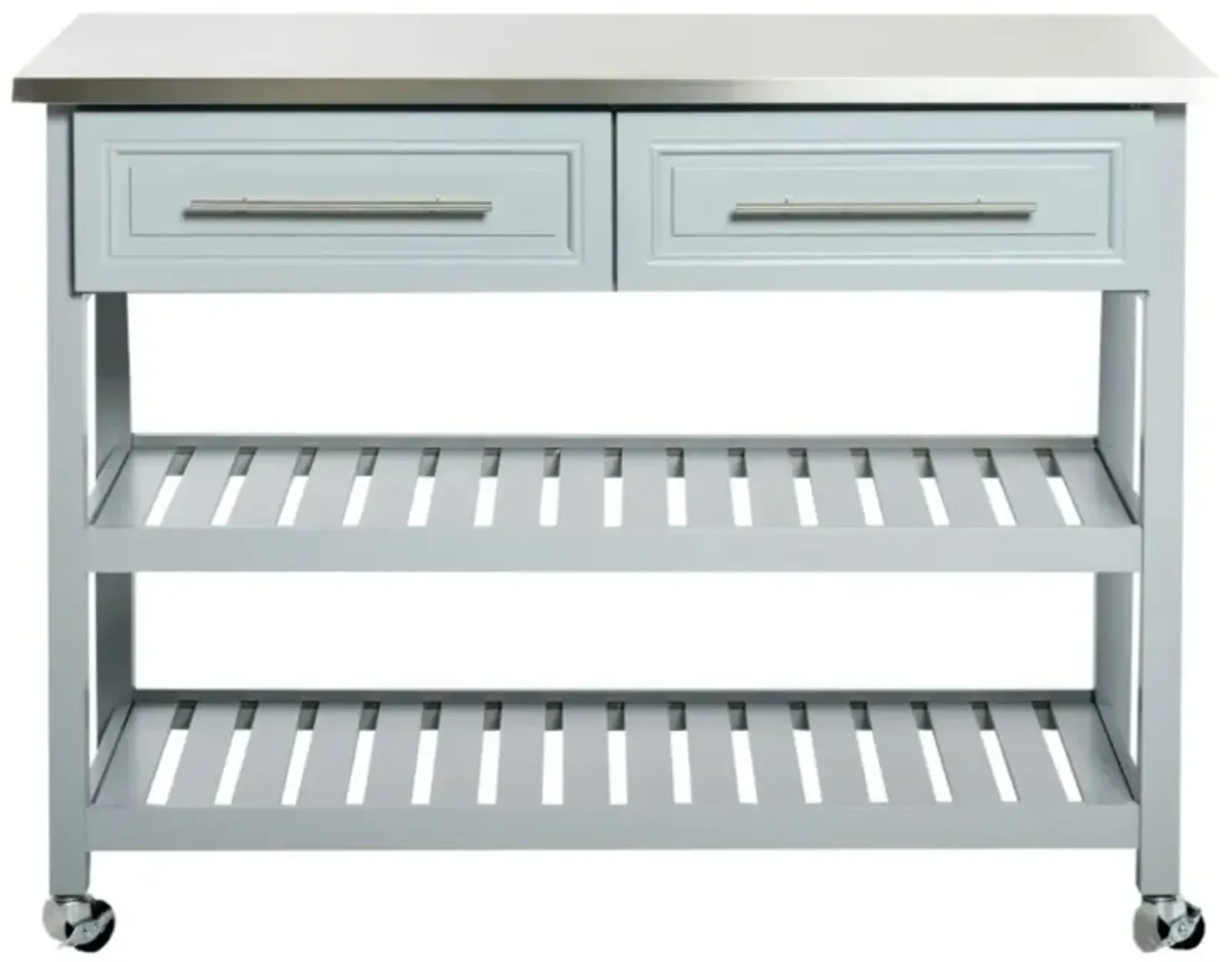 Hivvago Light Gray Rolling Kitchen Island 2 Drawers Storage with Stainless Steel Top