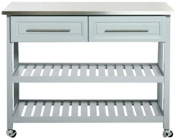 Hivvago Light Gray Rolling Kitchen Island 2 Drawers Storage with Stainless Steel Top