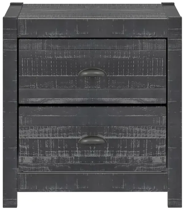 Hivvago 24" Dark Gray Distressed Solid Wood Two Drawer Nightstand