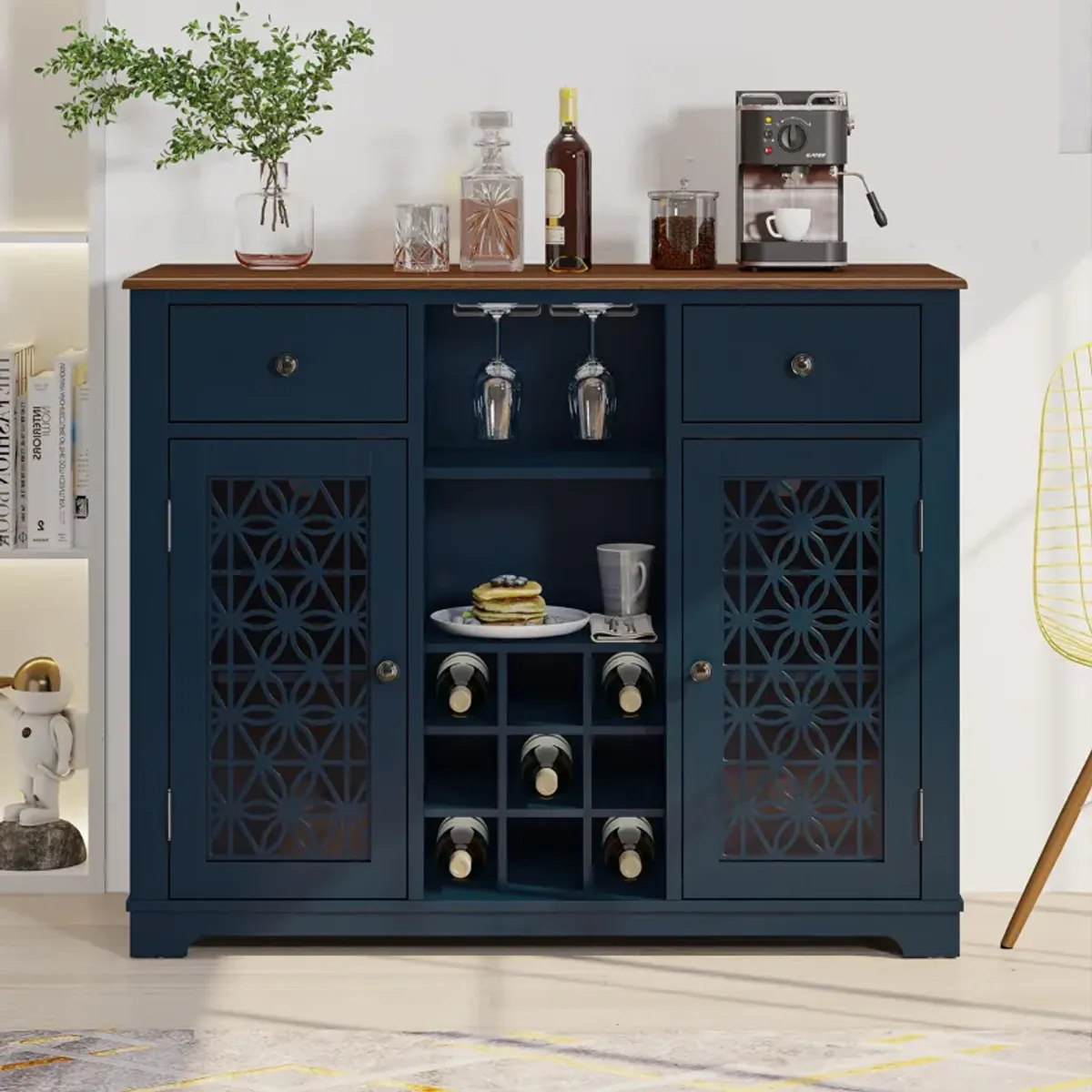 FESTIVO 47" Stylish Wine Cabinet with Metal Wine Glass Rack