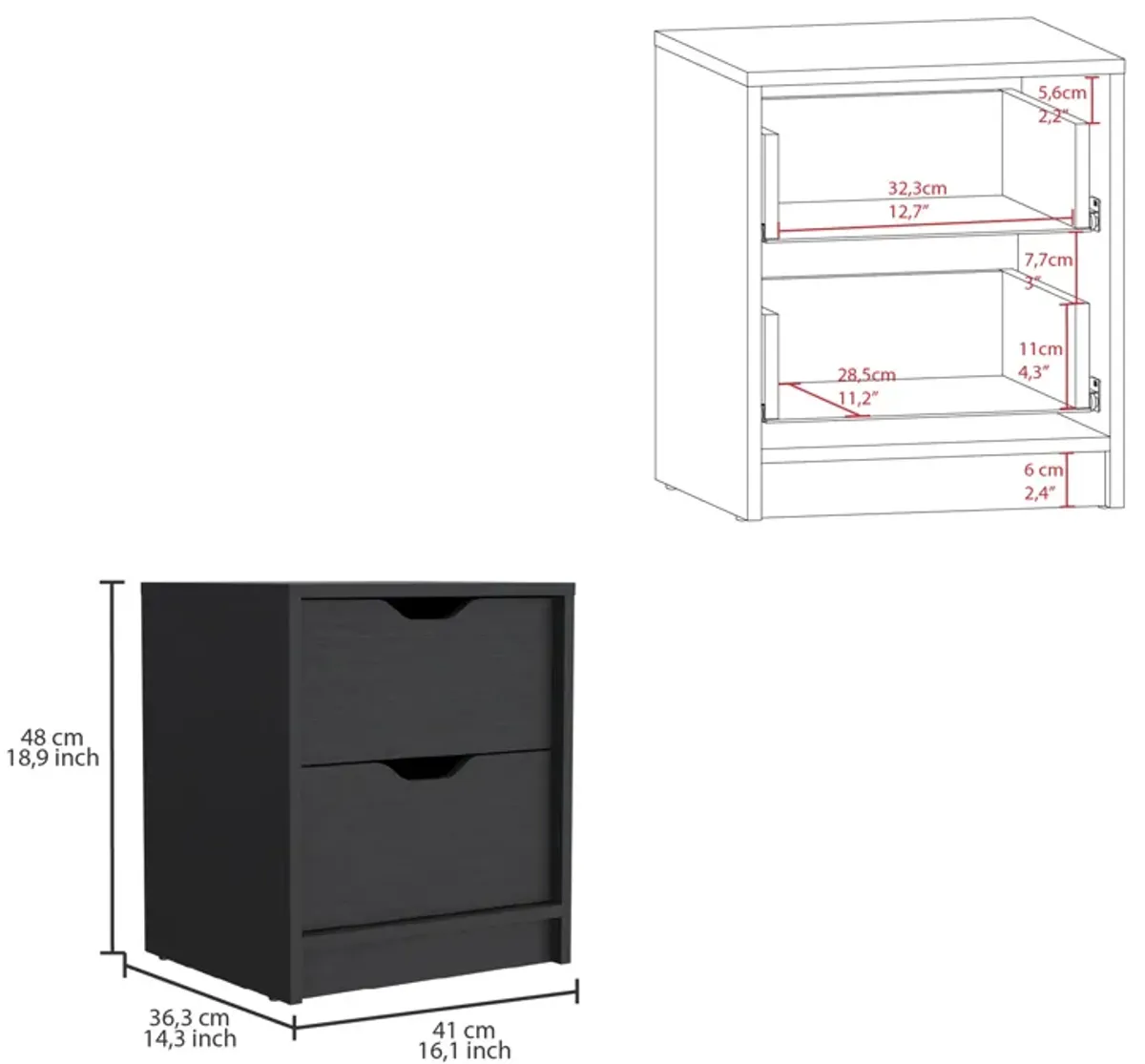 Raymer 2 Piece Bedroom Set, Nightstand + Dresser, Black