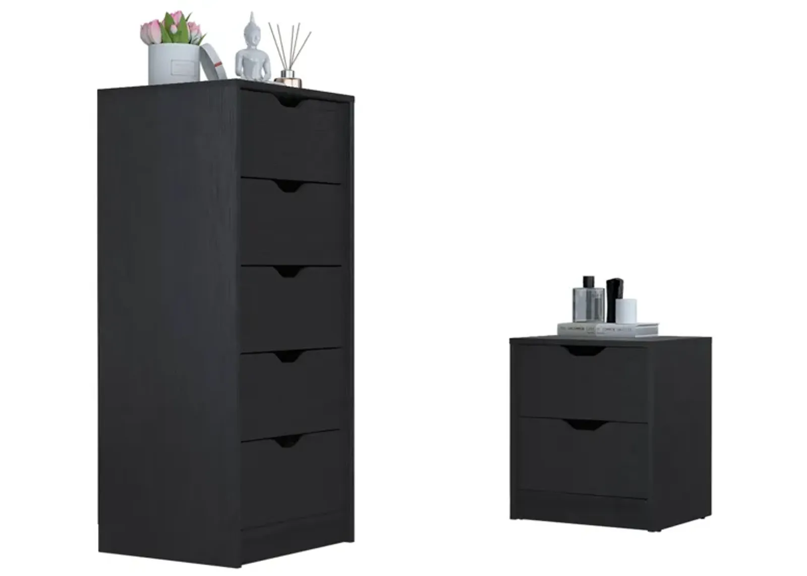 Raymer 2 Piece Bedroom Set, Nightstand + Dresser, Black