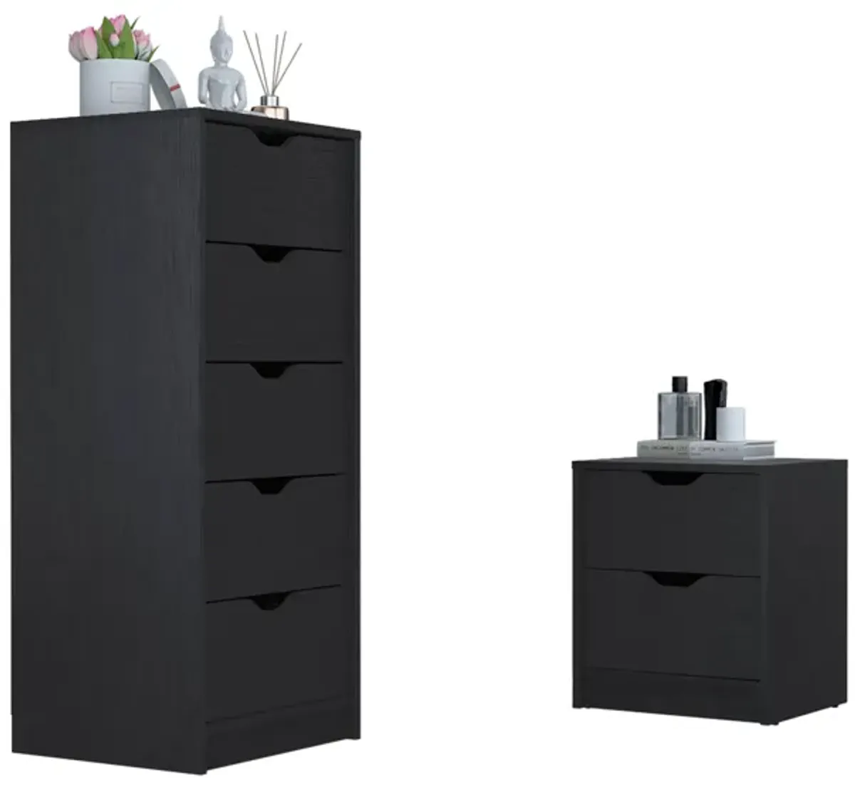 Raymer 2 Piece Bedroom Set, Nightstand + Dresser, Black