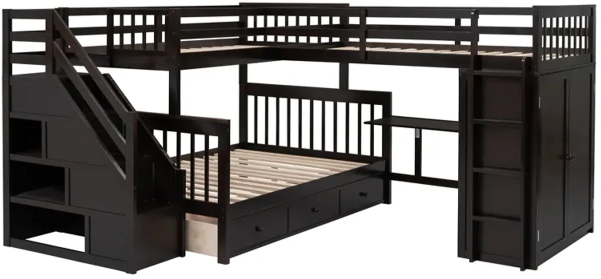 Merax  L-Shaped Bunk Bed With 3 Drawers