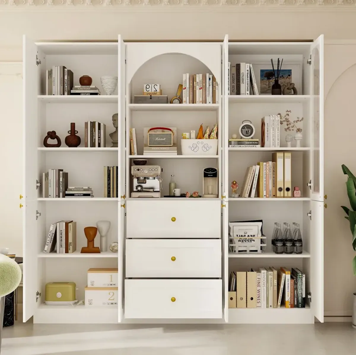 FUFU&GAGA 70.9" Bookcase with Shelves and Drawers for Home Organization (70.9" W x 11.8" D x 70.3" H) White