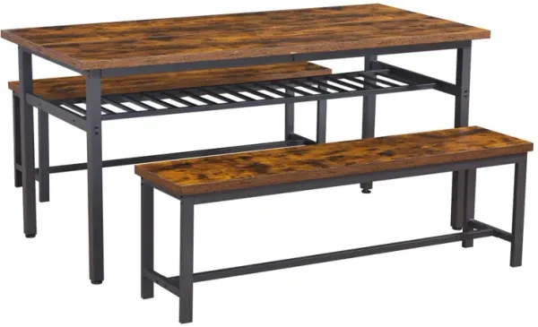 Rustic 3-Piece Dining Set with Benches, 67" Table
