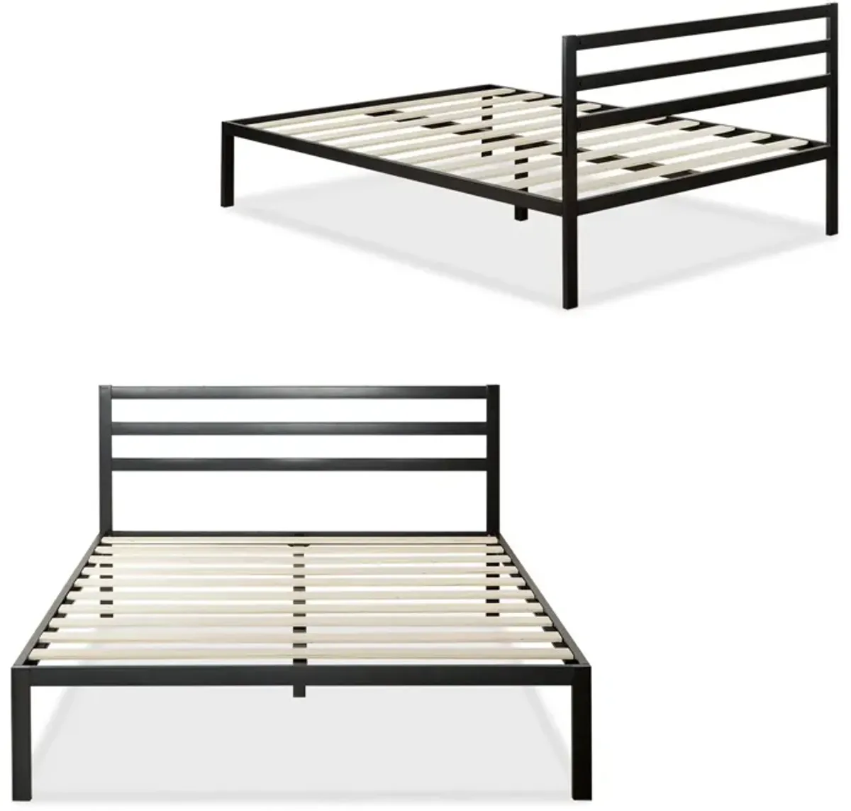 Hivvago Queen Metal Platform Bed Frame with Headboard and Wood Slats