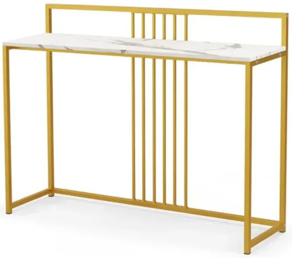 Hivvago 47 Inch Long Entryway Table with Faux Marble Top and Baffle