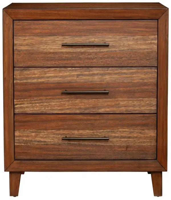 Paul 35 Inch Small Dresser Chest, 3 Drawers, Metal Bar Handles, Warm Brown-Benzara