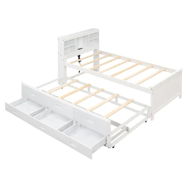 Merax Platform Bed with Storage Headboard  and Trundle