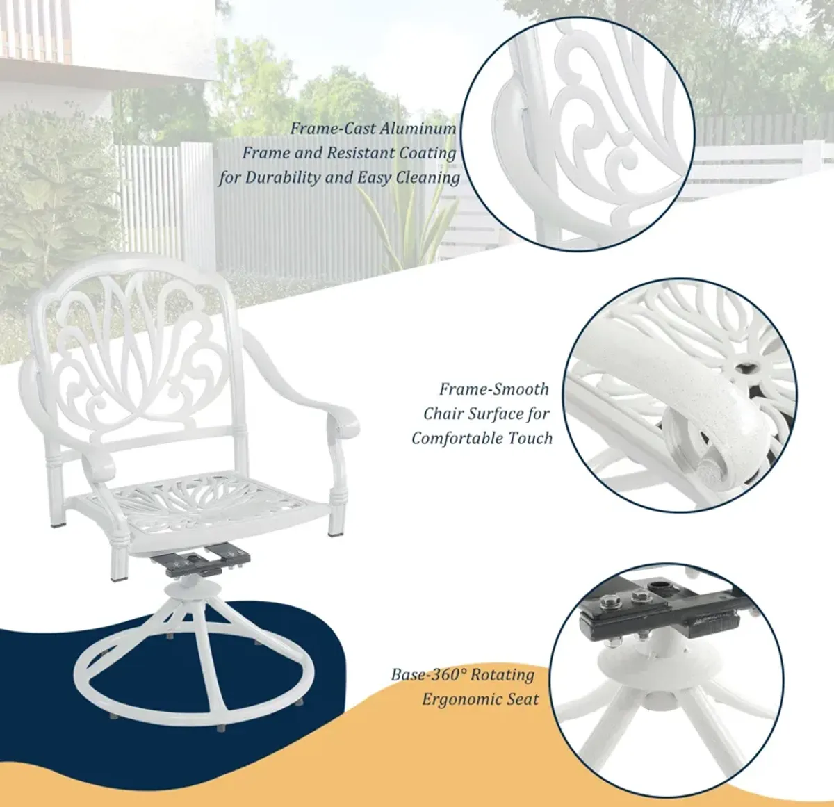 MONDAWE Patio Outdoor Aluminum Dining Swivel Rocker Chairs, Cast Aluminum Swivel Bar Stools (Set of 2)