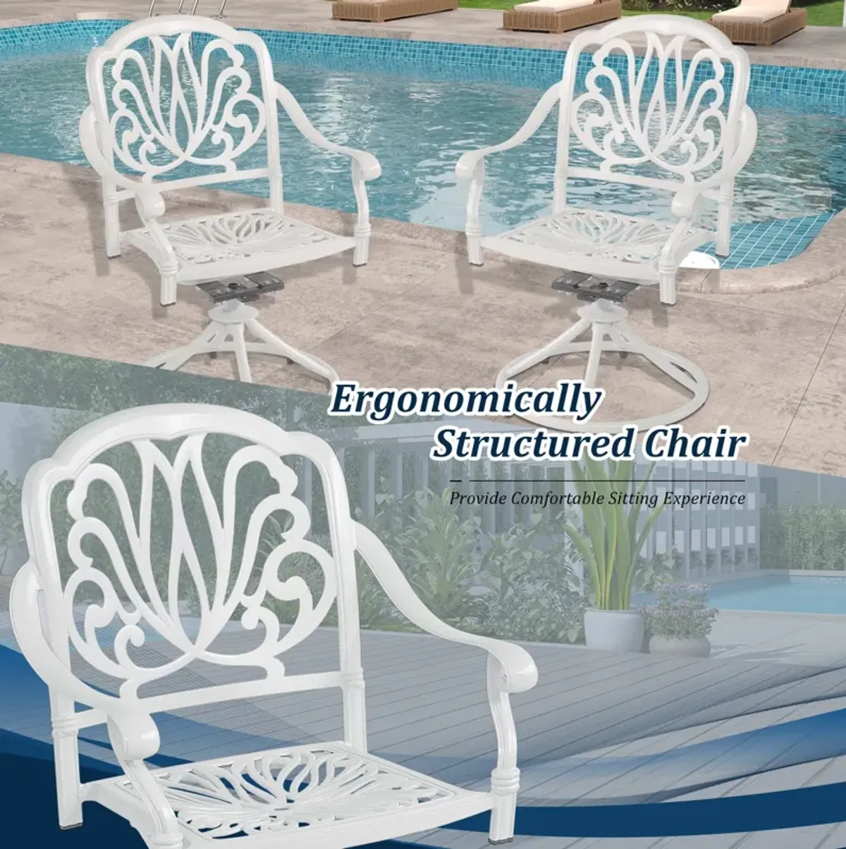 MONDAWE Patio Outdoor Aluminum Dining Swivel Rocker Chairs, Cast Aluminum Swivel Bar Stools (Set of 2)