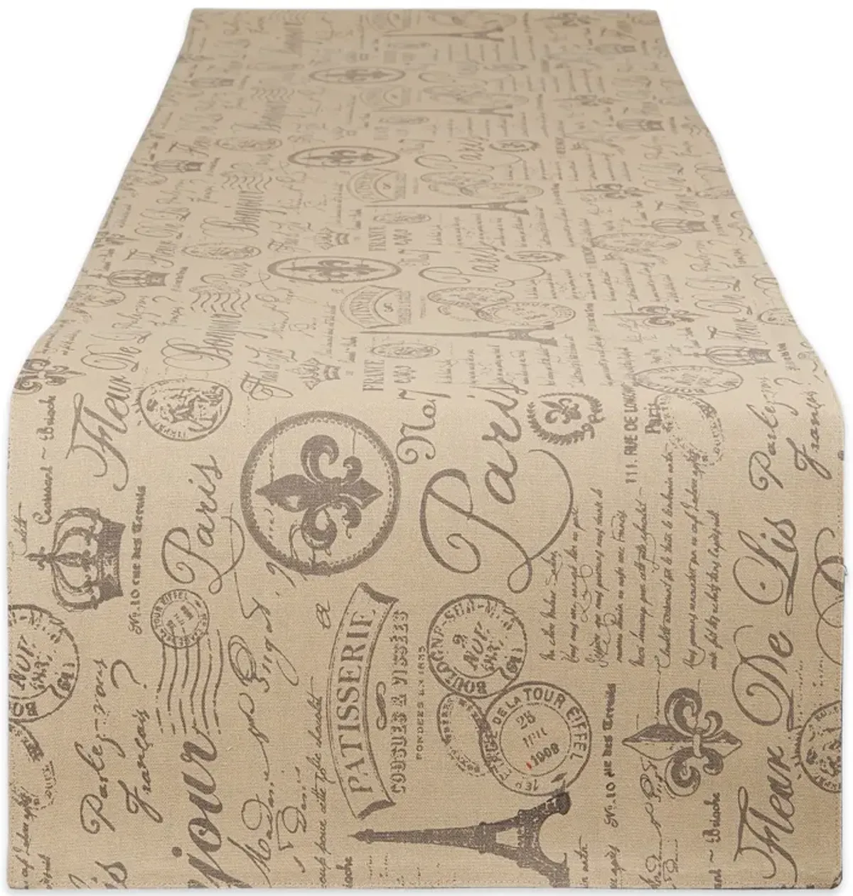 Beige and Black Fleur De Lis Jacquard Rectangular Table Runner 72"