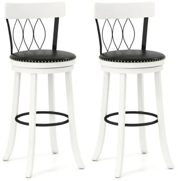 Hivvago Set of 2 Bar Stools Swivel Bar Chairs with Footrest Rubber Wood Frame and Tufted Rivets