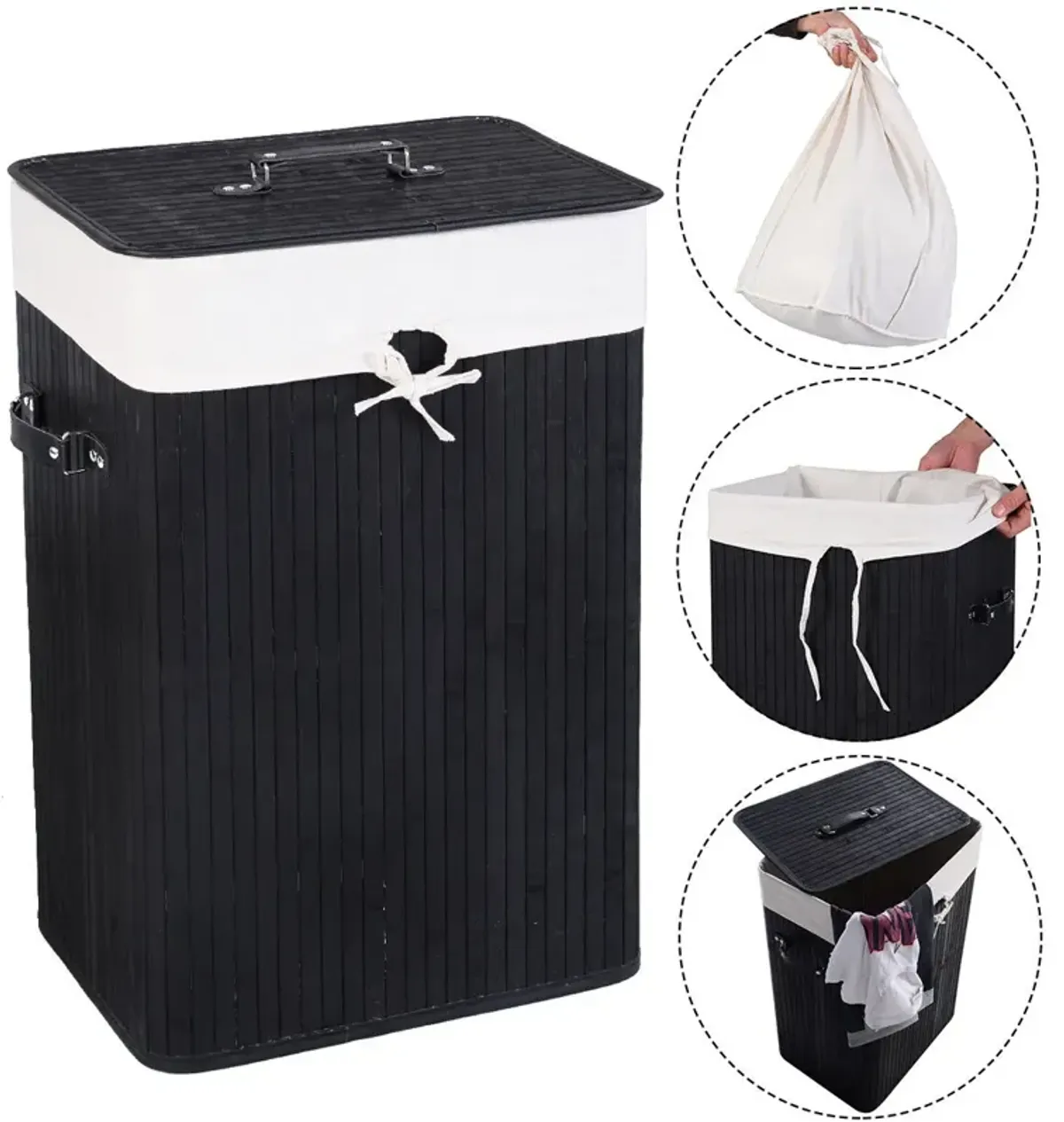 Rectangle Bamboo Hamper Laundry Basket Washing Cloth Bin Storage Bag Lid 3 color