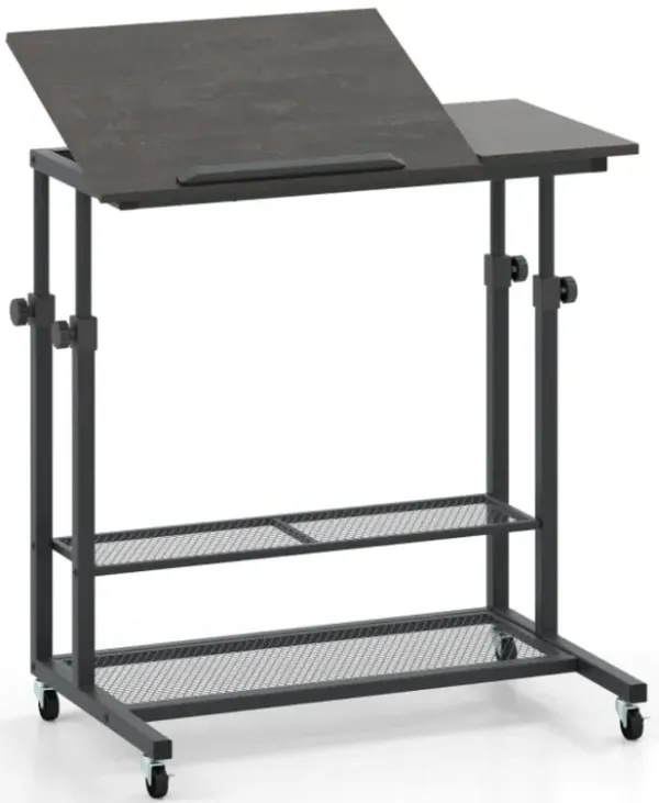 Hivvago Mobile Stand up Desk Height Adjustable Standing Table with Tilting Tabletop