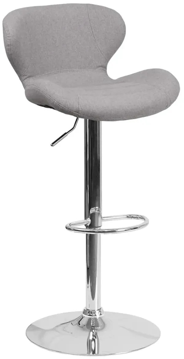 Flash Furniture Contemporary Gray Fabric Adjustable Height Barstool with Curved Back and Chrome Base