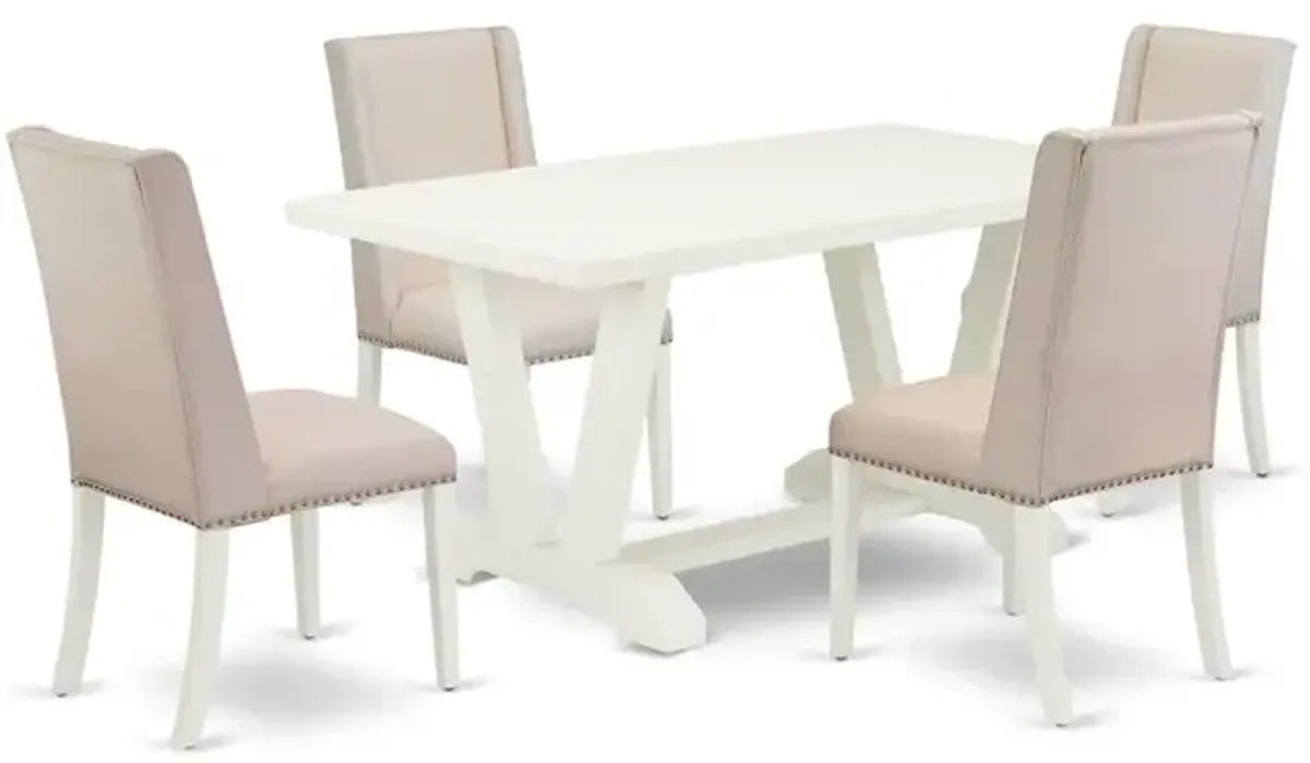 East West Furniture 5-Piece Modern Dining Table Set Included 4 Kitchen Dining chairs Upholstered Nails Head Seat and Stylish Chair Back and Rectangular Table with Linen White Table Top - Linen White F