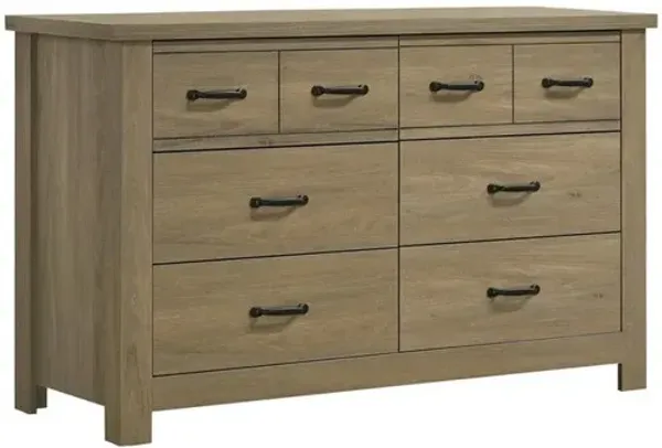 Lilola Home Finn Coffee Gray Oak Finish Dresser with 6 Drawers and Black Handles