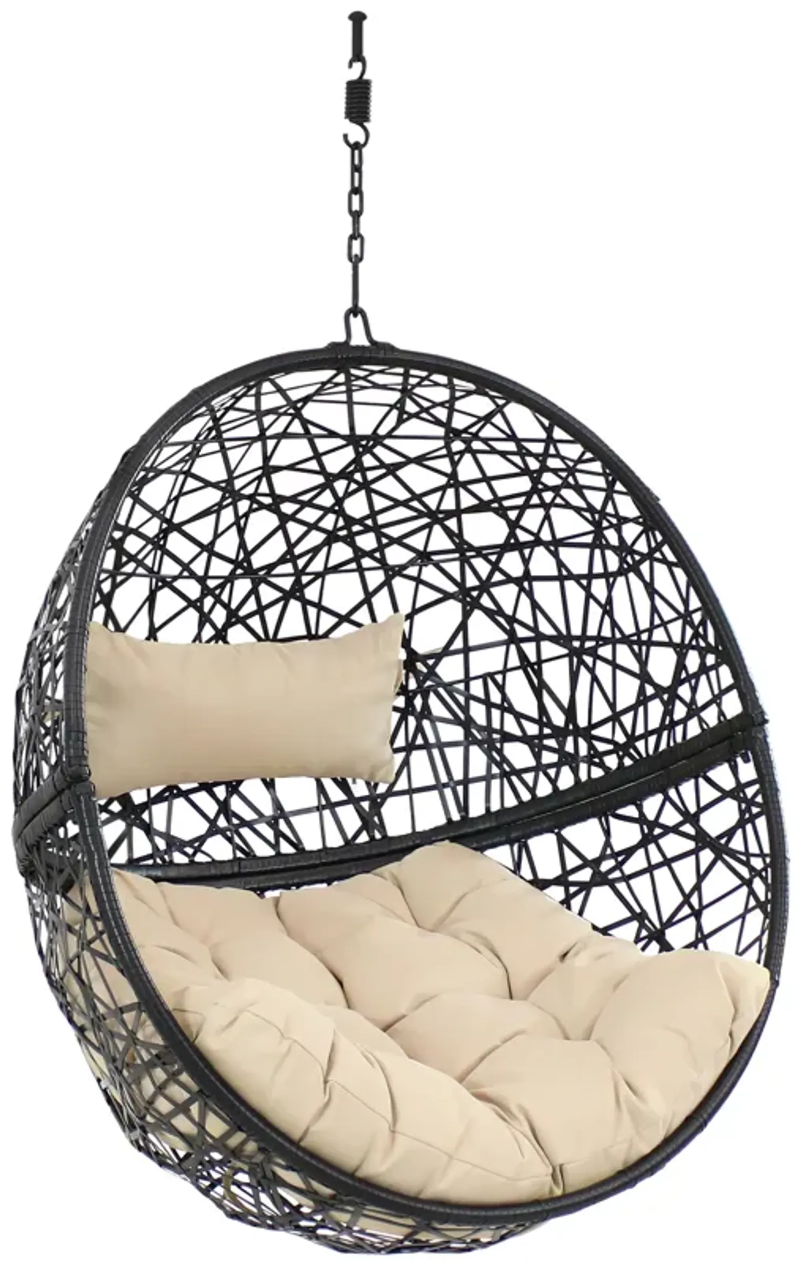 Sunnydaze Black Resin Wicker Round Hanging Egg Chair with Cushions - Yellow