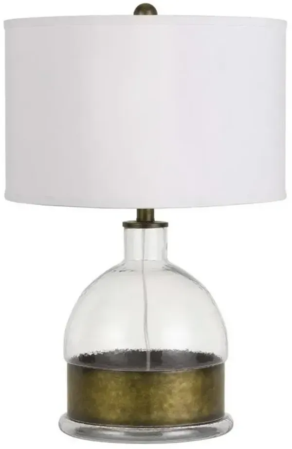 Hivvago 25" Nickel Glass Globe Table Lamp With White Drum Shade