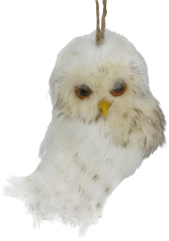 6" White and Brown Faux Fur Owl Christmas Ornament