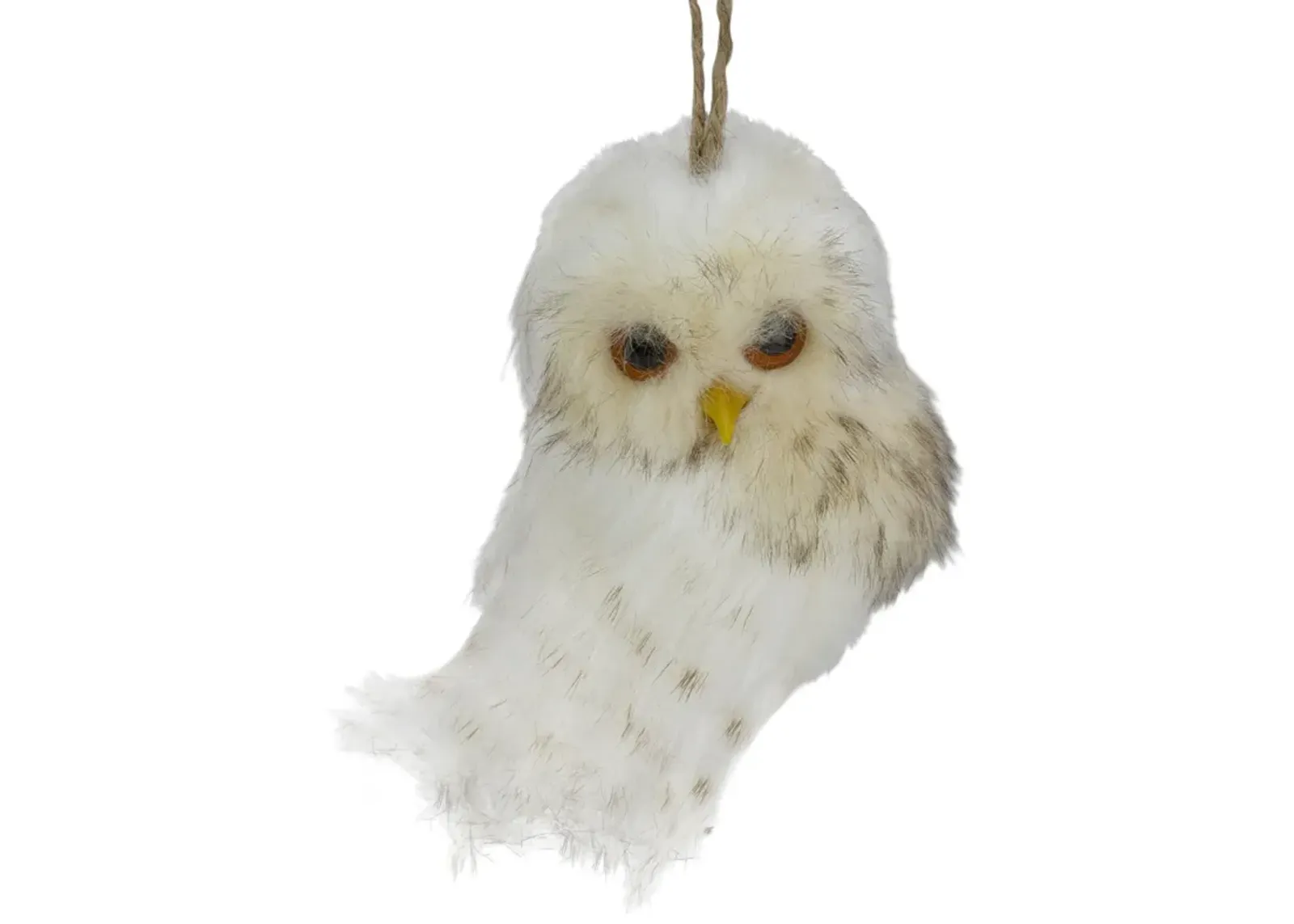 6" White and Brown Faux Fur Owl Christmas Ornament