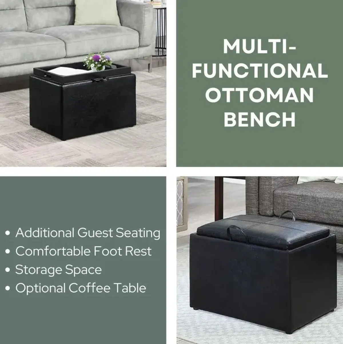 Convience Concept, Inc. Accent Storage Ottoman with Reversible Tray