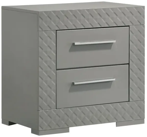 Ives 2-drawer Nightstand Bedside Table Grey High Gloss