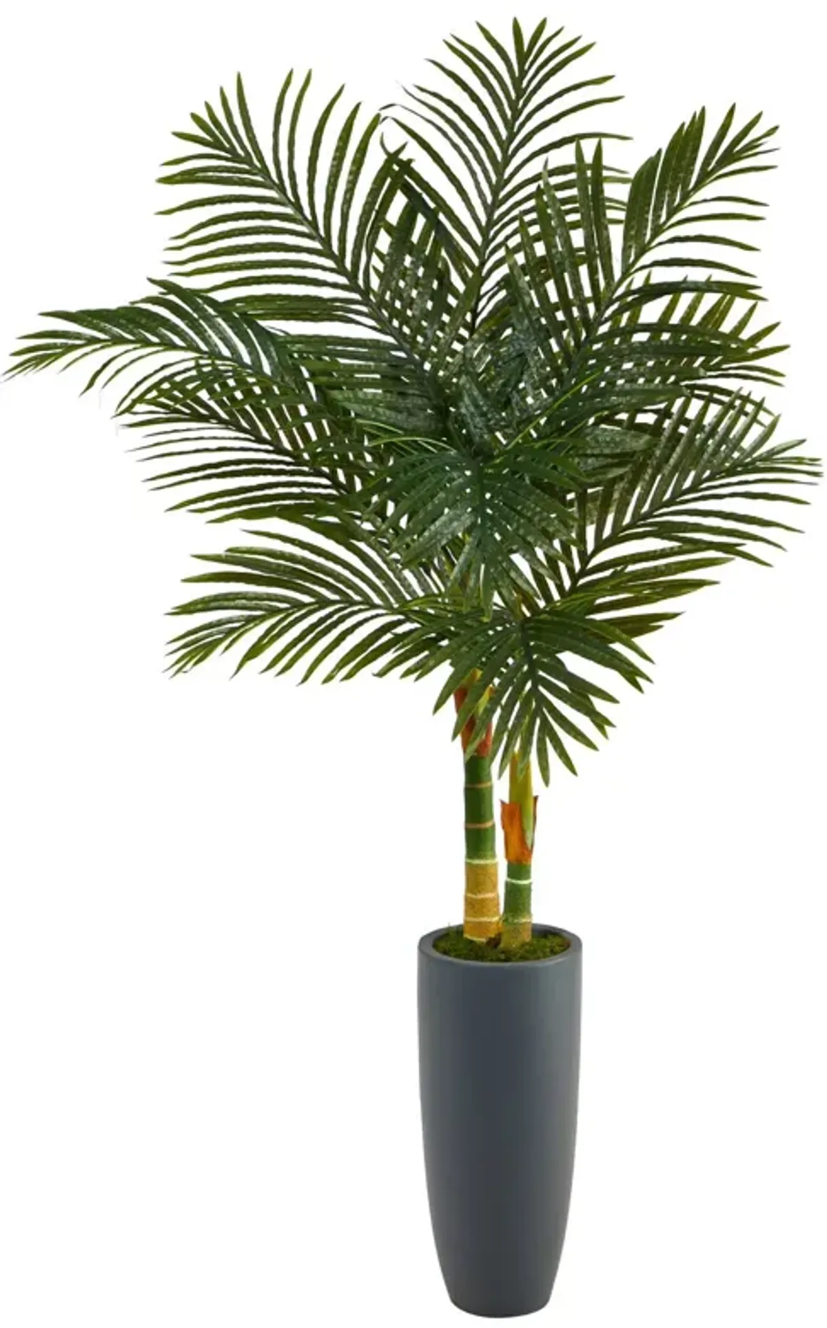 Nearly Natural 58-in Golden Cane Artificial Palm Tree in Gray Planter