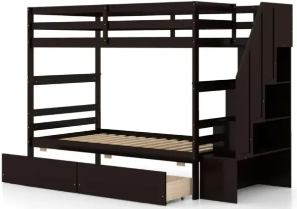 Hivvago Twin Over Twin Bunk Bed with Storage Stairs and Drawers
