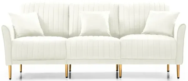 Contemporary Velvet Upholstered 3 Seater Sofa with Tufting and Gold Metal Legs