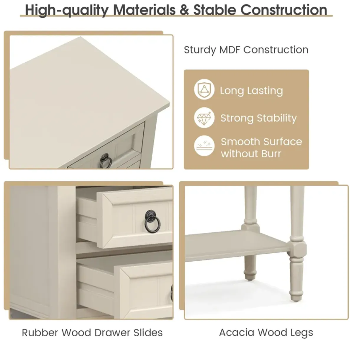 Narrow Console Table with 3 Storage Drawers and Open Bottom Shelf