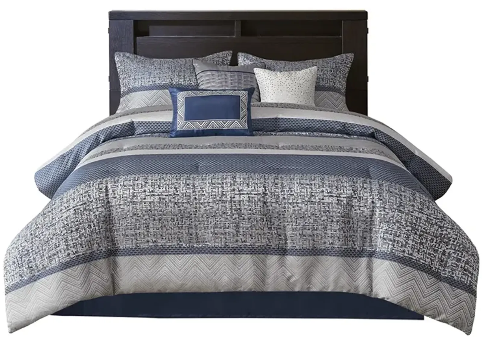 Gracie Mills Hickman 7-Piece Transitional Striped Jacquard Comforter Set