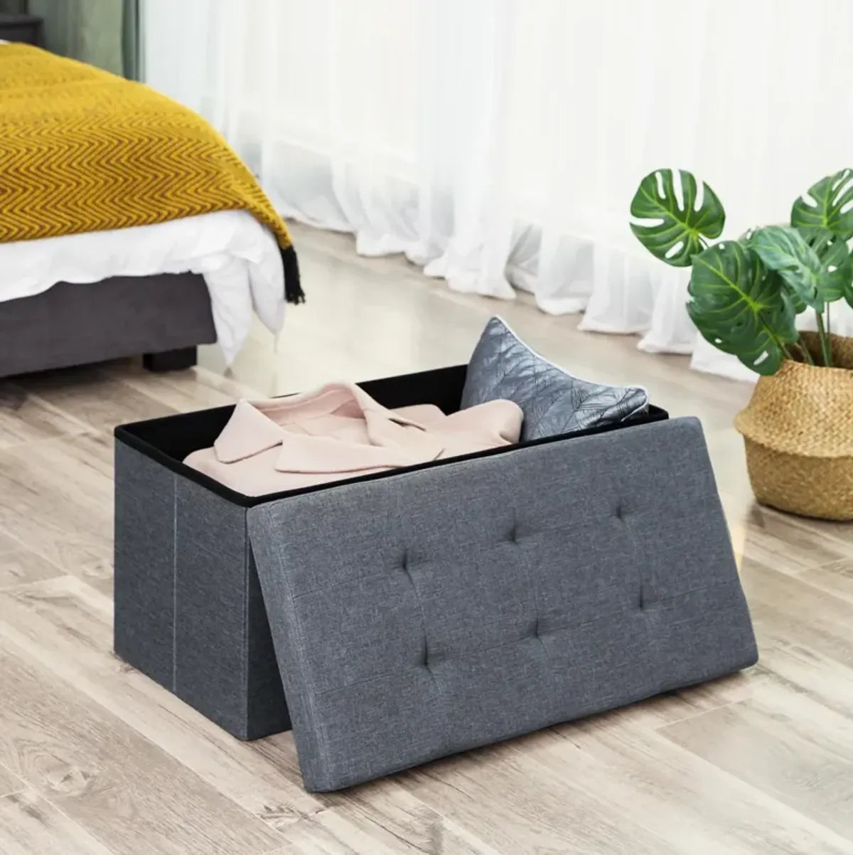 30 Inches Faux Leather Folding Storage Ottoman Bench