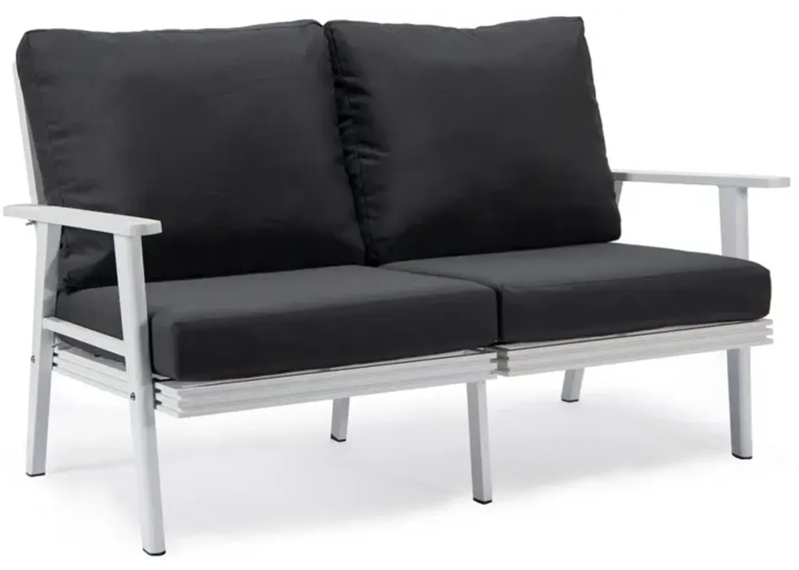 LeisureMod Outdoor Patio Loveseat with White Aluminum Frame