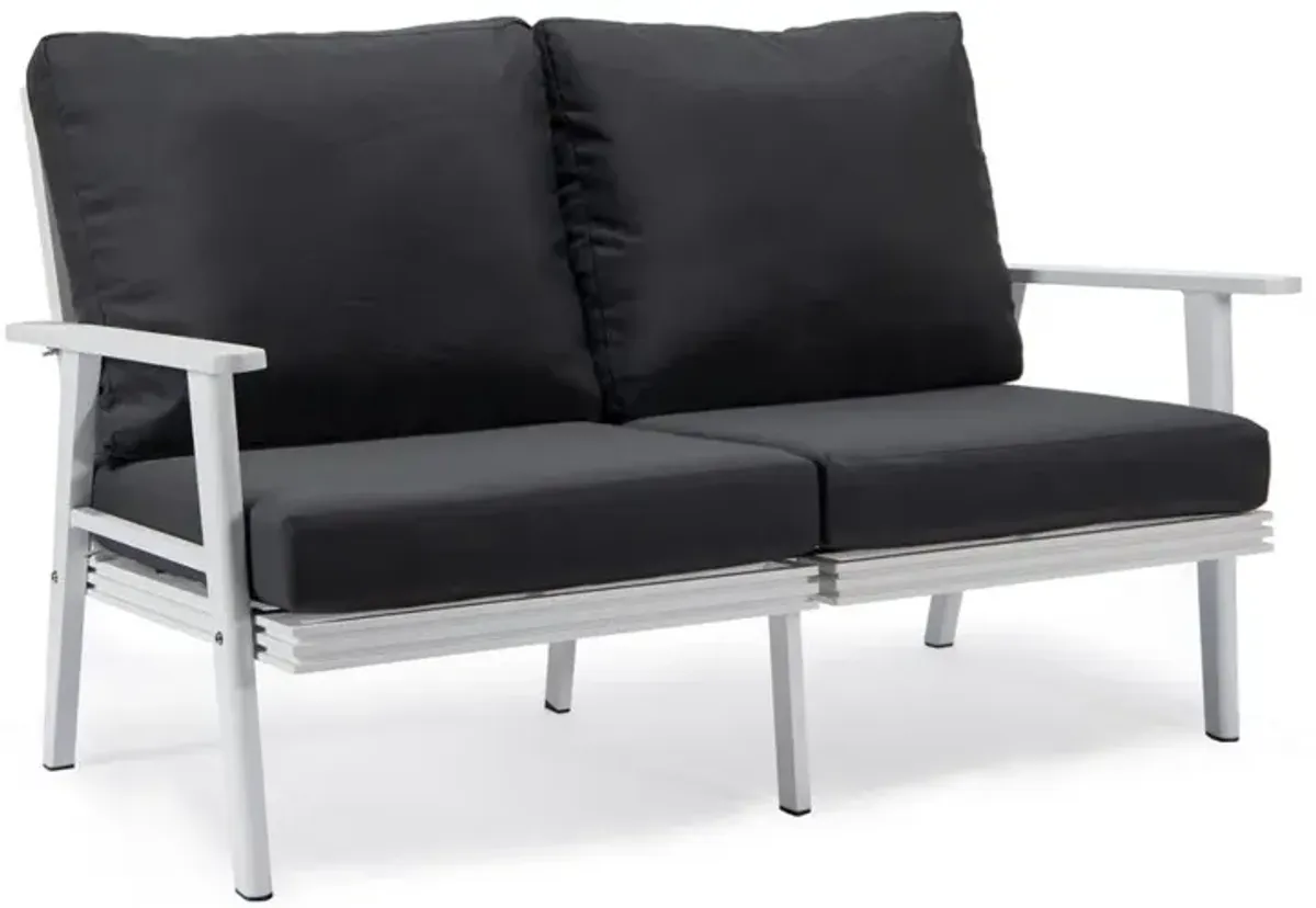 LeisureMod Outdoor Patio Loveseat with White Aluminum Frame