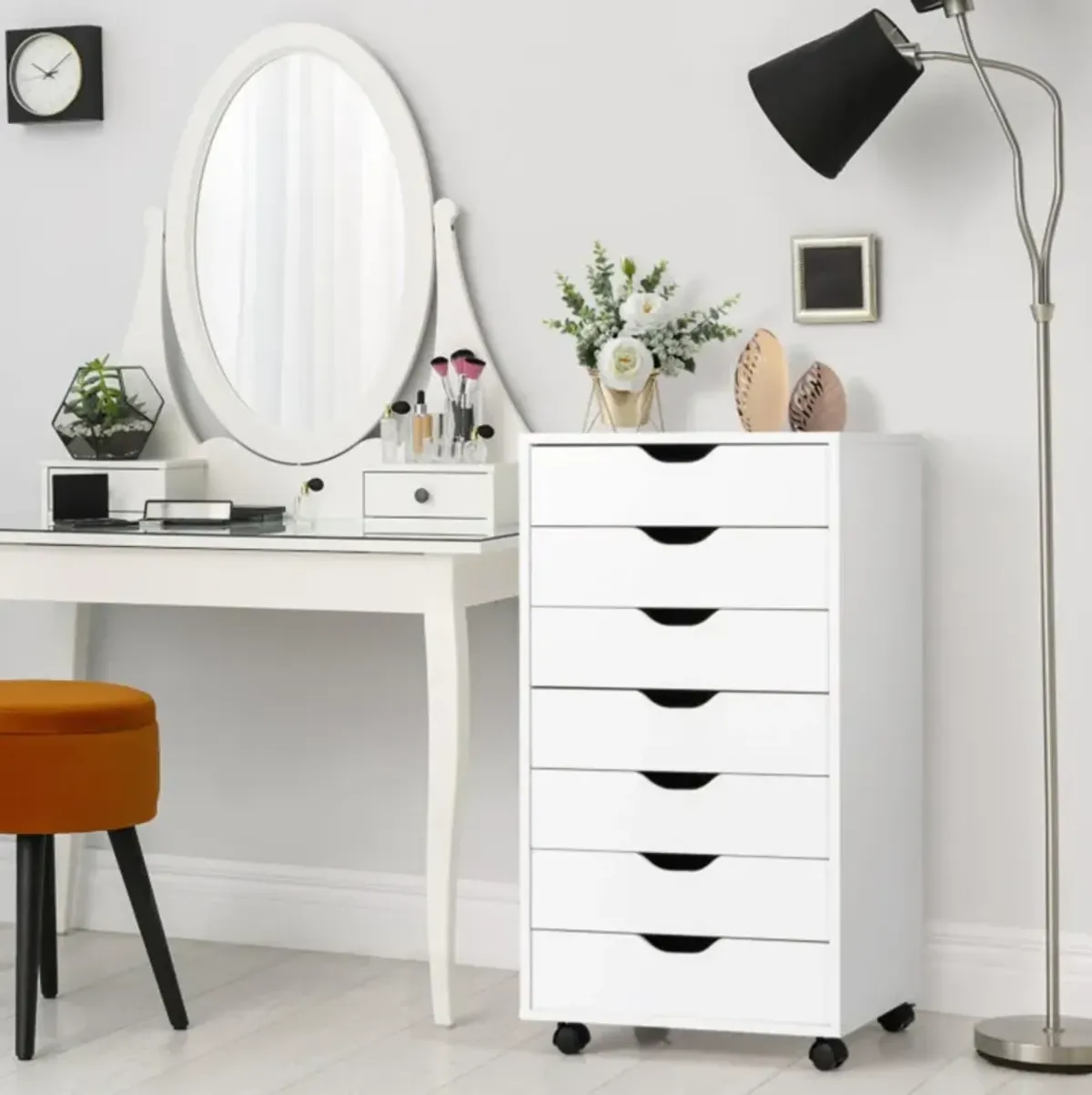 Hivvago 7-Drawer Chest Storage Dresser Floor Cabinet Organizer with Wheels-White