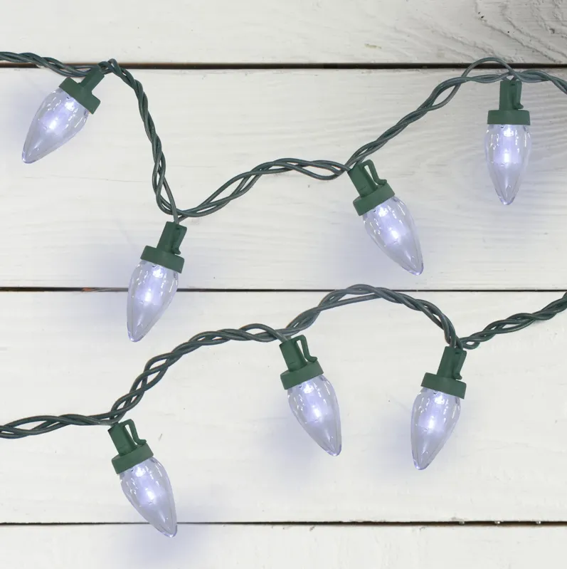 50 Pure White LED C7 Mini Christmas Lights  20.25 ft Green Wire