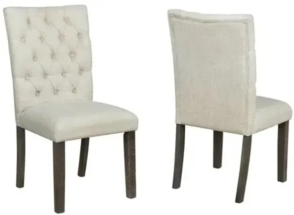 Best Quality Furniture Classic Upholstered Side Chair Tufted In Linen Fabric, Set Of 2, Beige